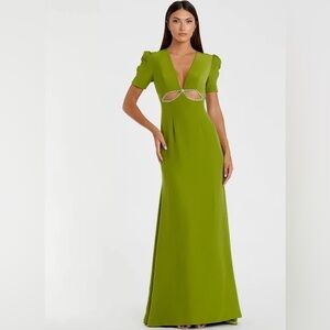 Mac Duggal plunge neck puff sleeve cut out gown NWT